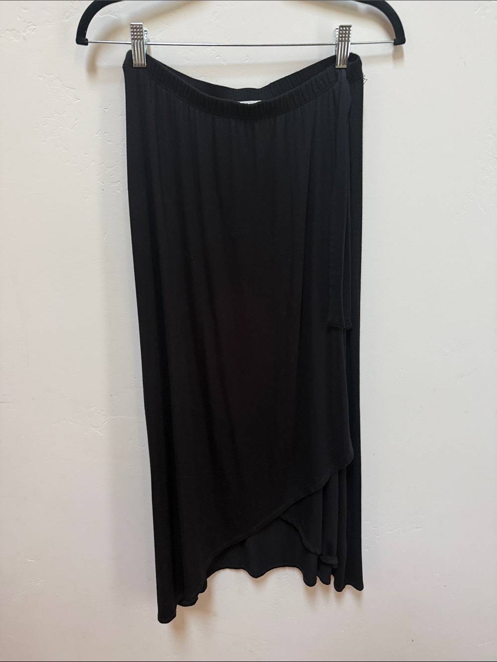 Loveappella Black Asymmetrical Wrap Maxi Skirt with Side Tie